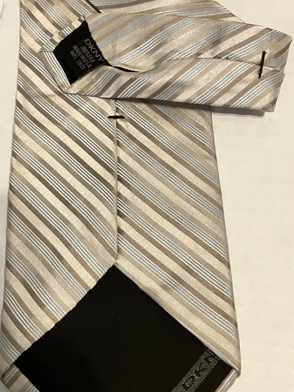 Dkny Beige and Brown Striped Silk Tie Made in the USA
